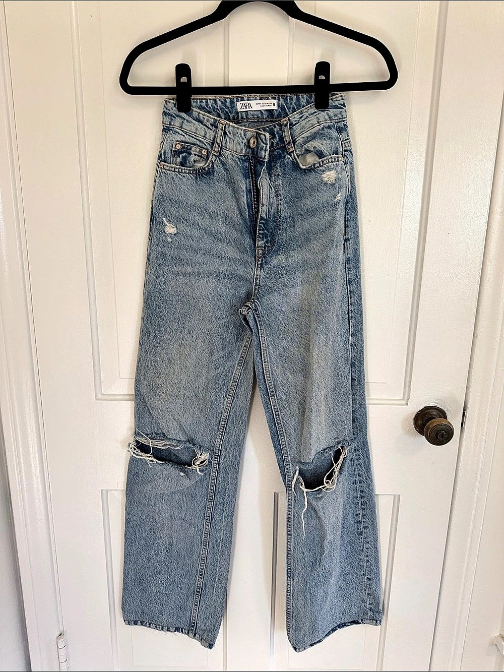 Zara TRF Ripped Wide-Leg Jeans Distressed Jeans